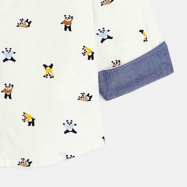 قميص أبيض برسوم الباندا، للأولاد الصغار